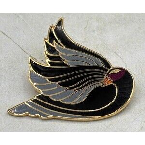 Laurel Burch Celan Black Swan Bird Enamel Goldtone Brooch Pin 1.5” Vintage‎ EUC